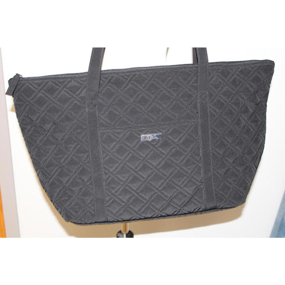 Vera Bradley Large Black Quilted Tote Bag Shoulder Bag 23" x 14" - Picture 2 of 4